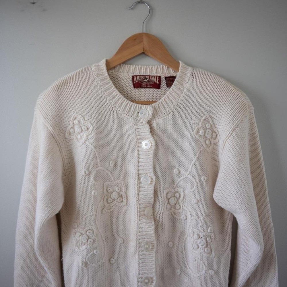 Vintage American Eagle Knit Cottagecore Cardigan Sweater Size Medium - Picture 5 of 8